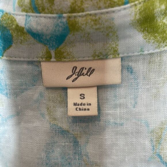 J.Jill 100% Linen Bow Button Watercolor Leaf Print Coastal Grandma Tunic Top. Sm - Picture 5 of 11